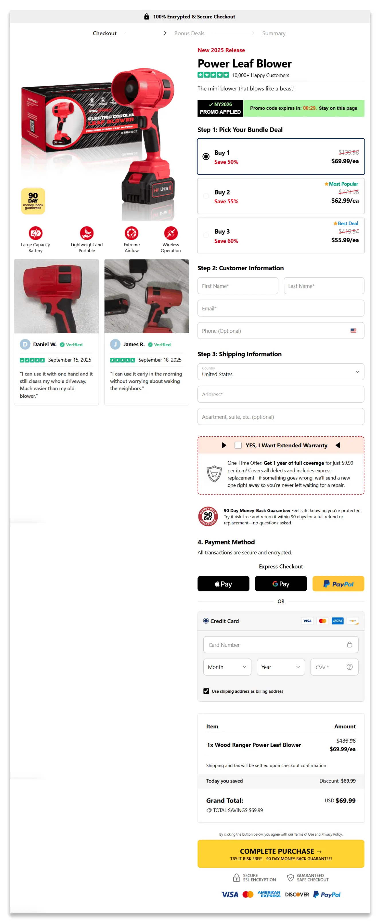 Power Leaf Blower secure checkout page